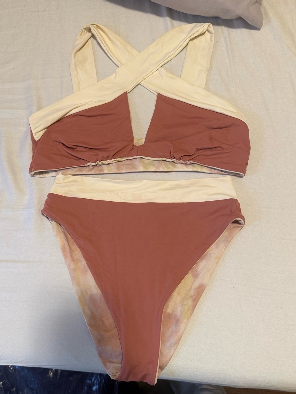 Reversible cross neck, high waisted bikini set